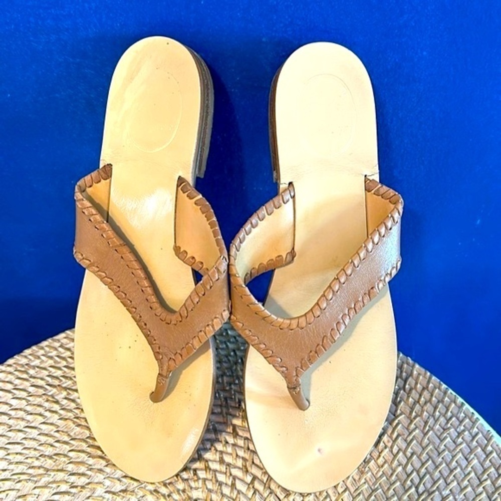 Women’s Jack Rogers Megan Tan Leather Thong Sandals Size 8.5